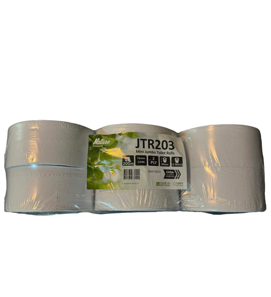 200m Mini Jumbo Toilet Rolls (76mm core)