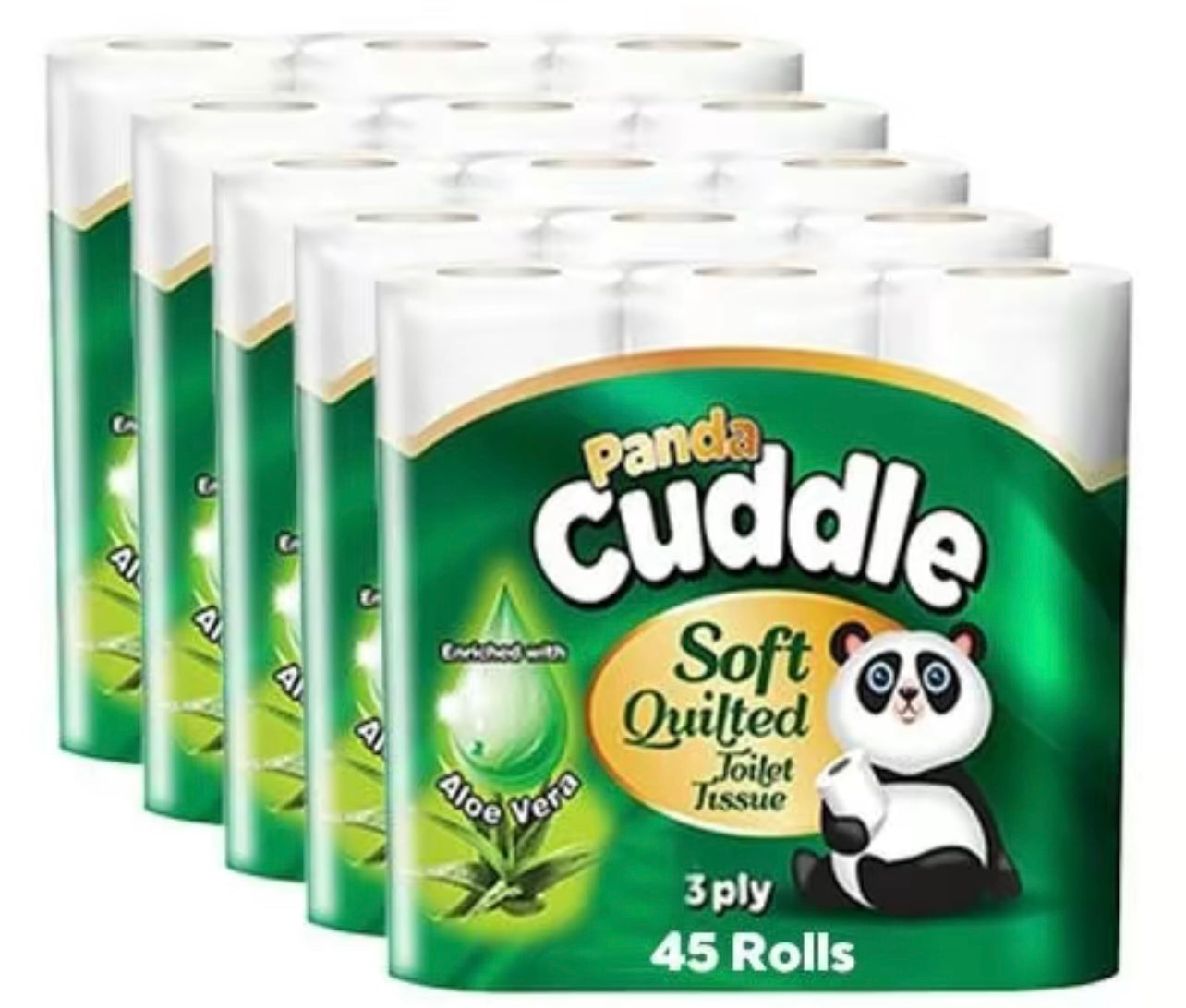 45 Panda Cuddle Soft Quilted 3 Ply Aloe Vera Scented Toilet Tissue Paper